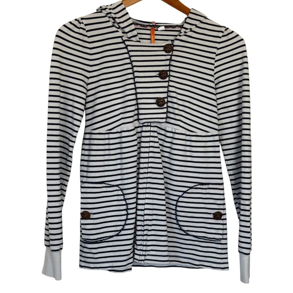 Anthropologie Black and White Striped Hooded Button-Front Sweater